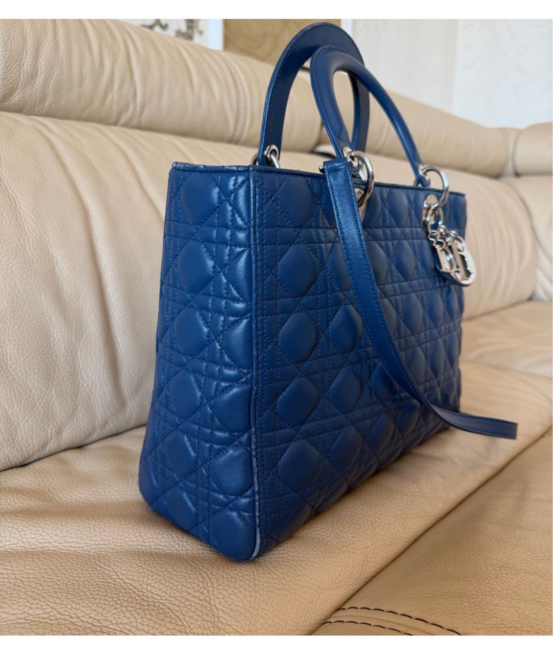 CHRISTIAN DIOR Темно-синяя кожаная сумка с короткими ручками, фото 2