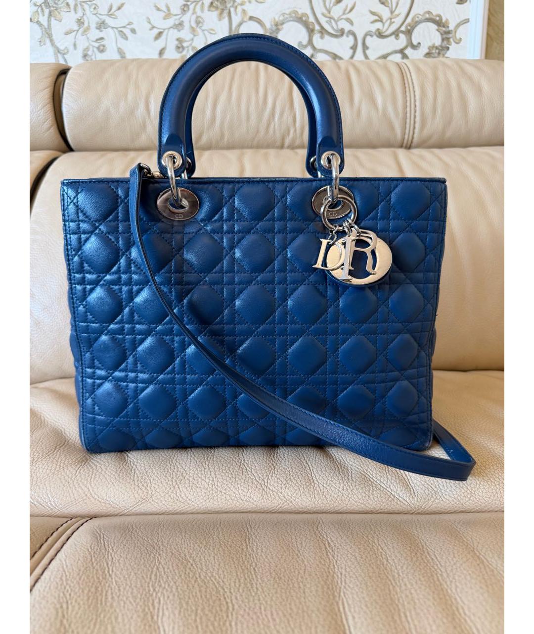 CHRISTIAN DIOR Темно-синяя кожаная сумка с короткими ручками, фото 8