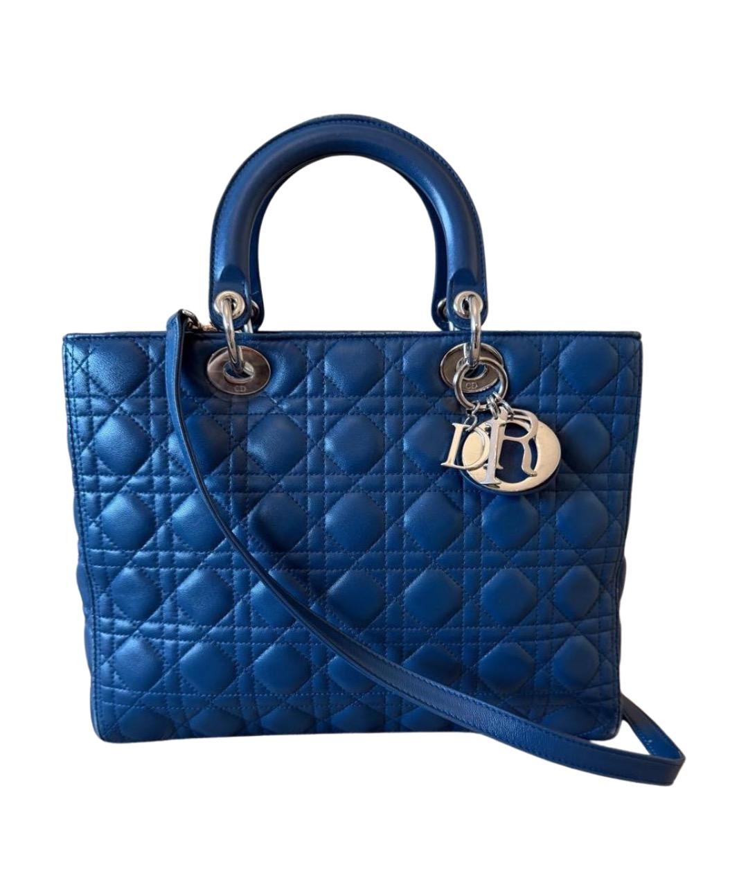 CHRISTIAN DIOR Темно-синяя кожаная сумка с короткими ручками, фото 1