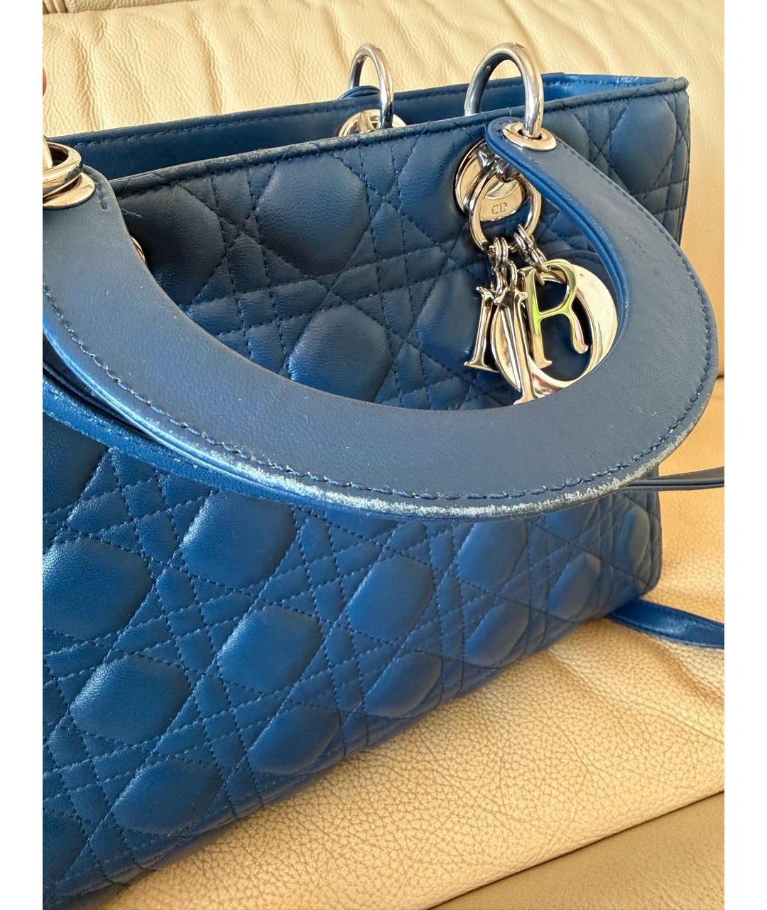 CHRISTIAN DIOR Темно-синяя кожаная сумка с короткими ручками, фото 6