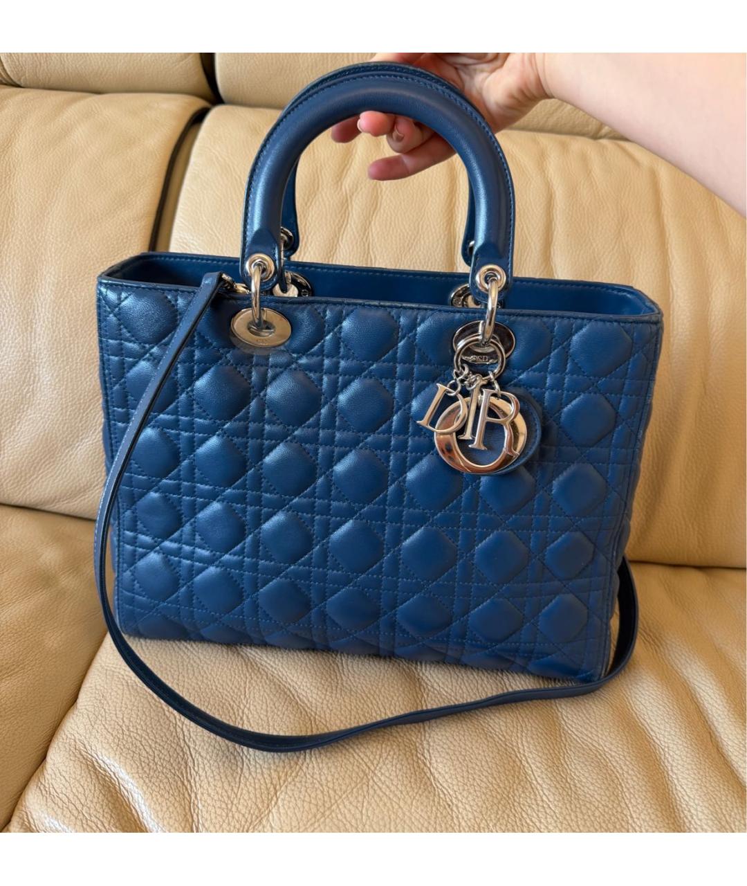 CHRISTIAN DIOR Темно-синяя кожаная сумка с короткими ручками, фото 4