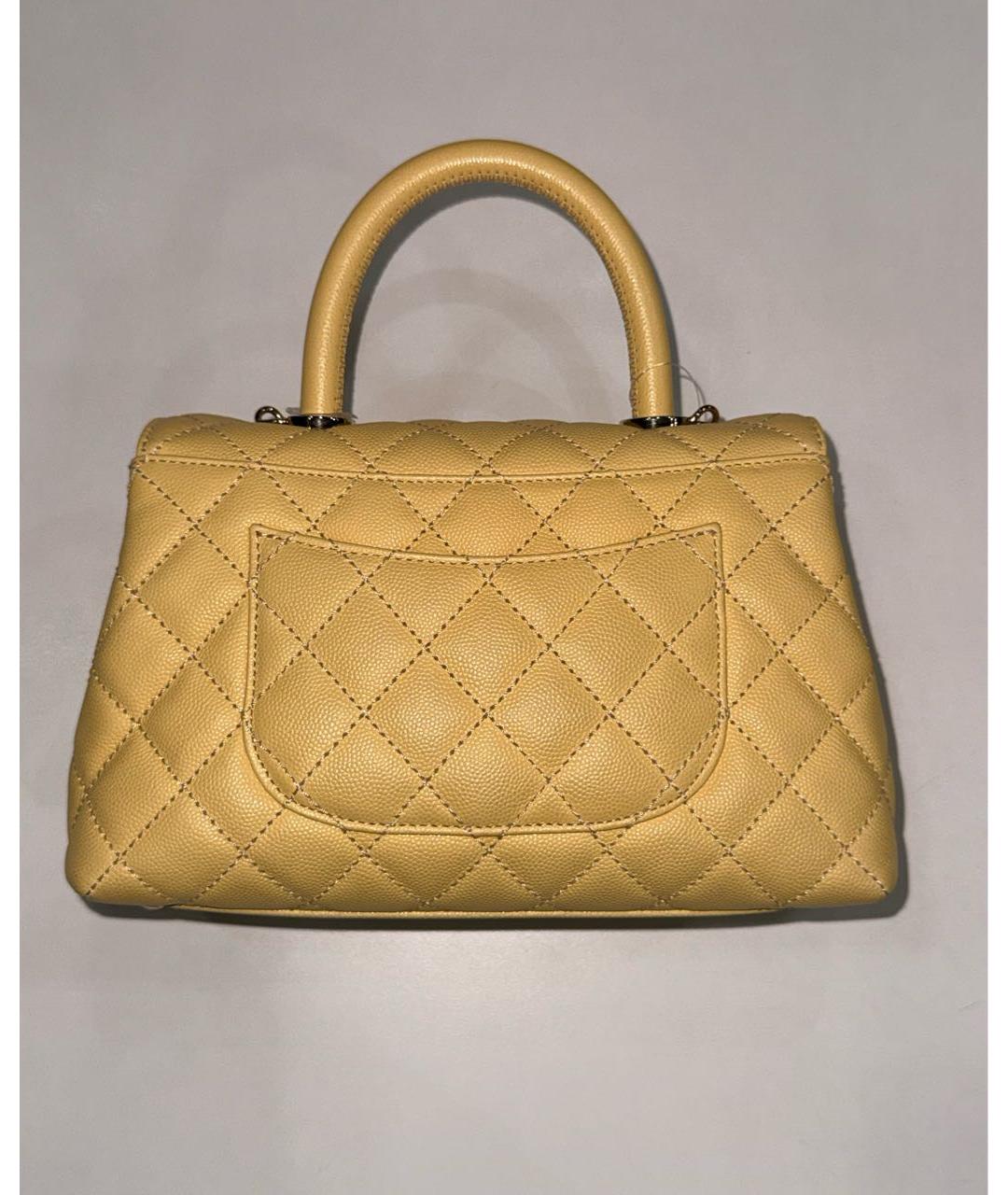 CHANEL Желтая кожаная сумка с короткими ручками, фото 3