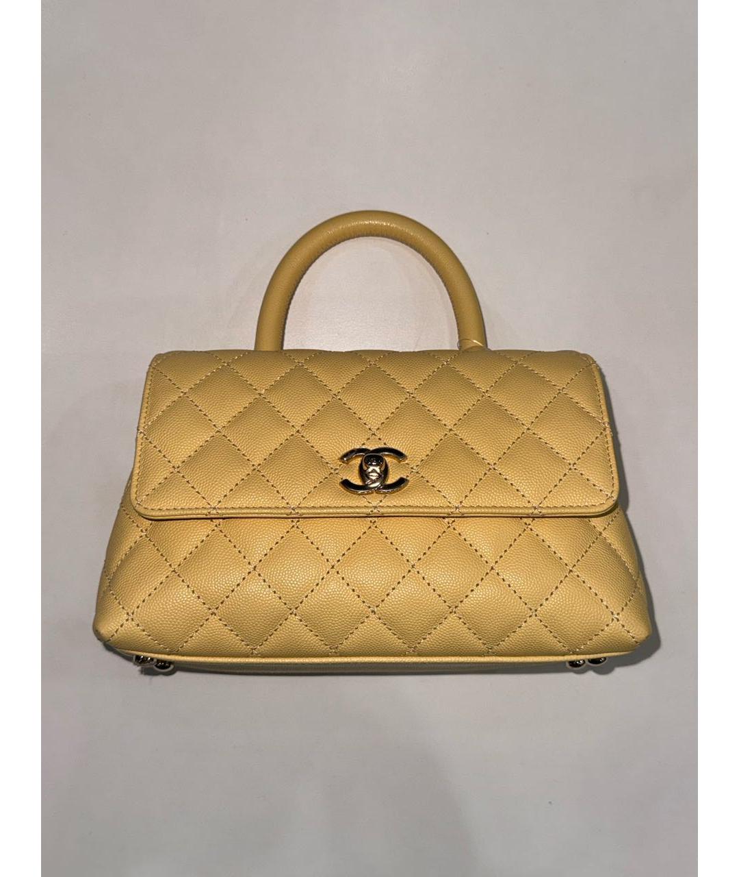 CHANEL Желтая кожаная сумка с короткими ручками, фото 9