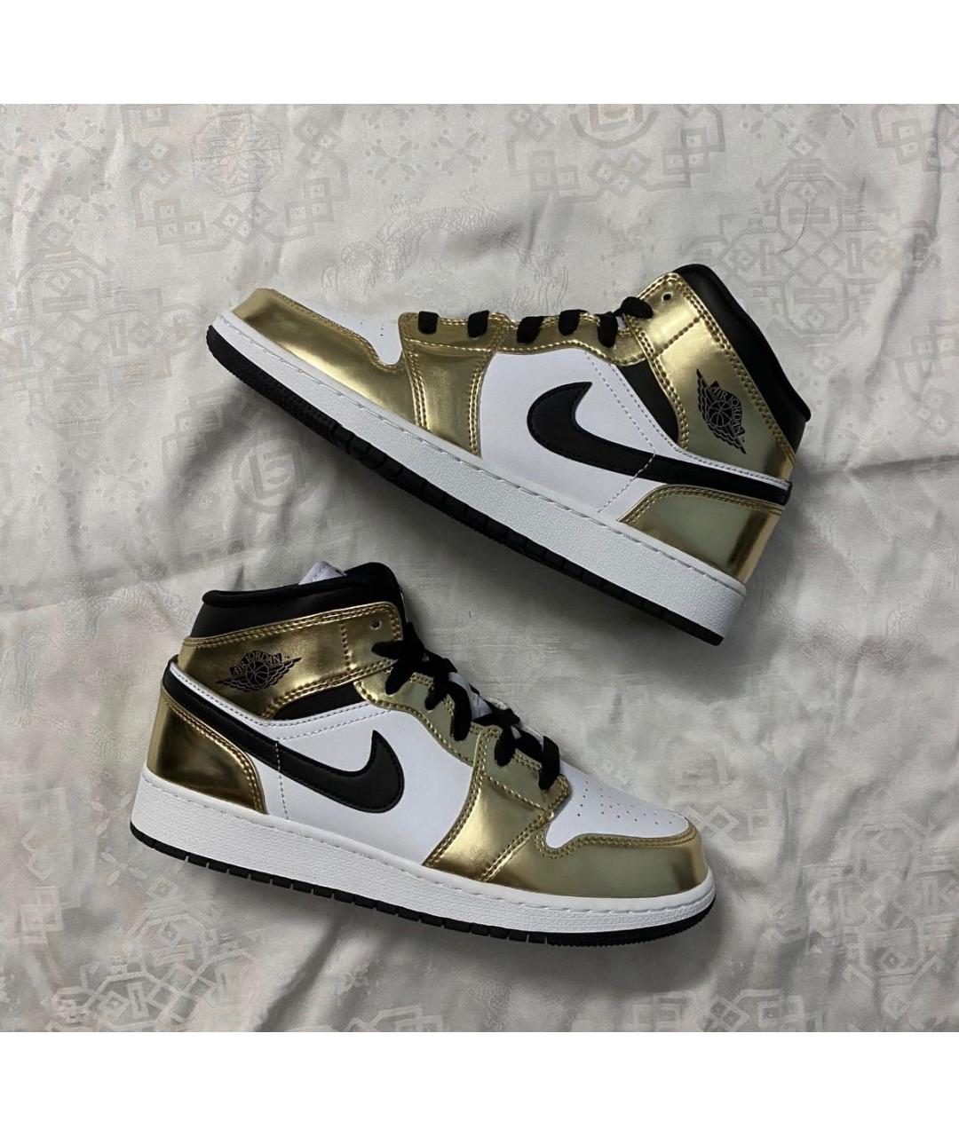 JORDAN Золотые кожаные кроссовки, фото 2