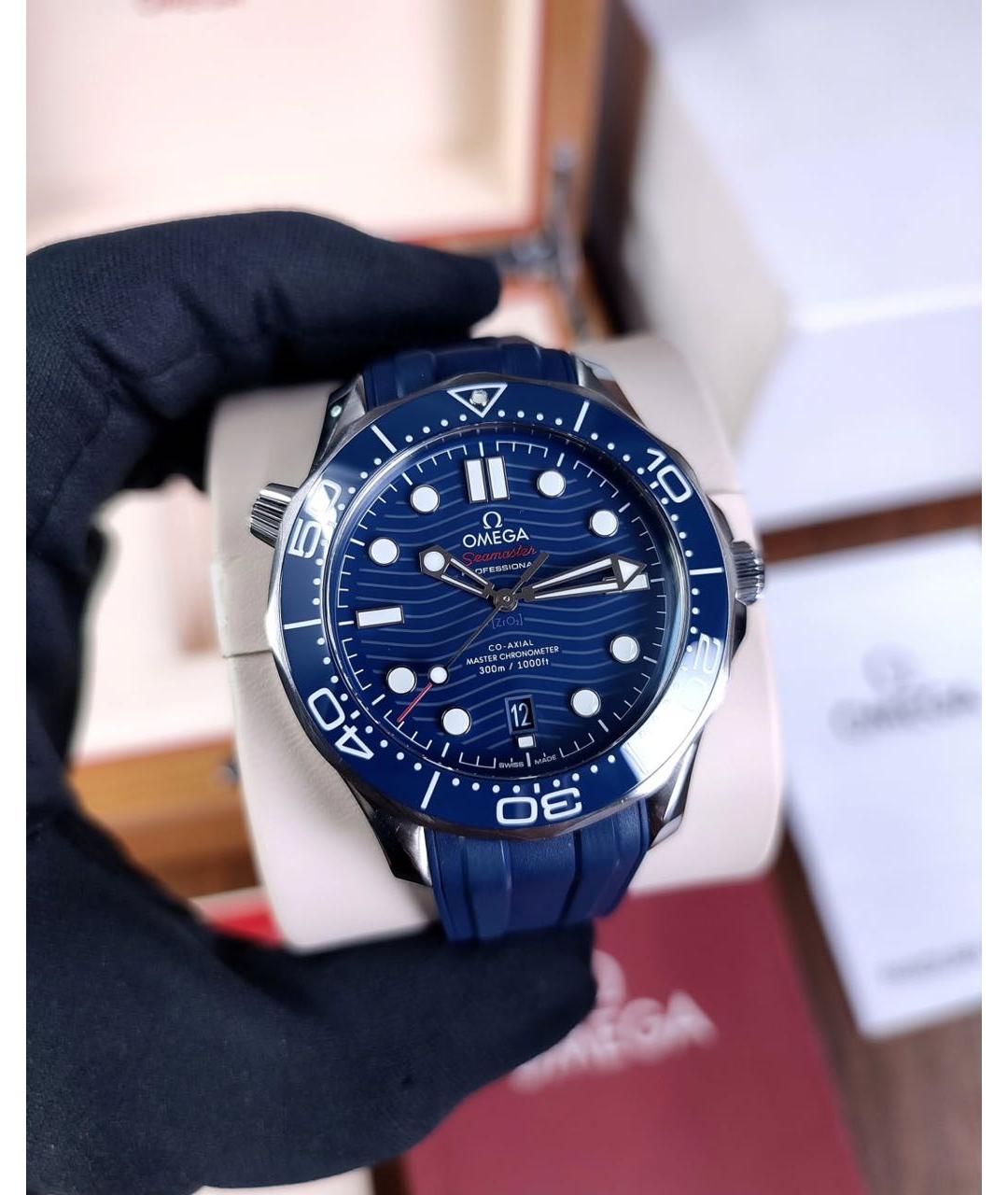 OMEGA Синие стальные часы, фото 4