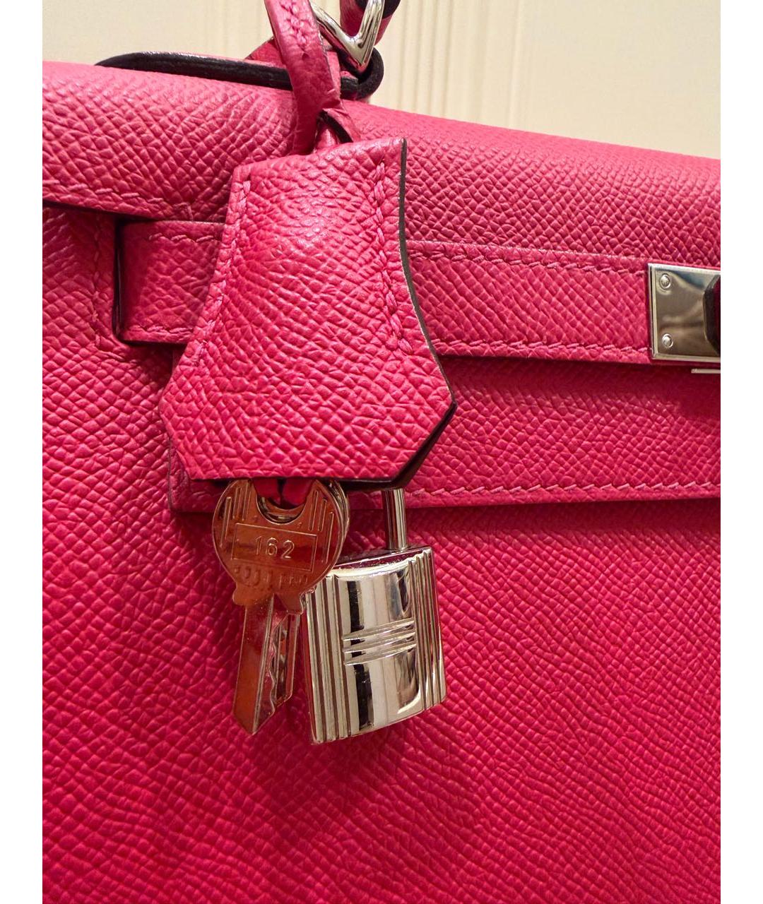 HERMES Розовая кожаная сумка с короткими ручками, фото 6