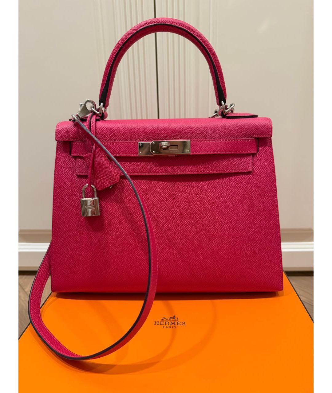 HERMES Розовая кожаная сумка с короткими ручками, фото 8