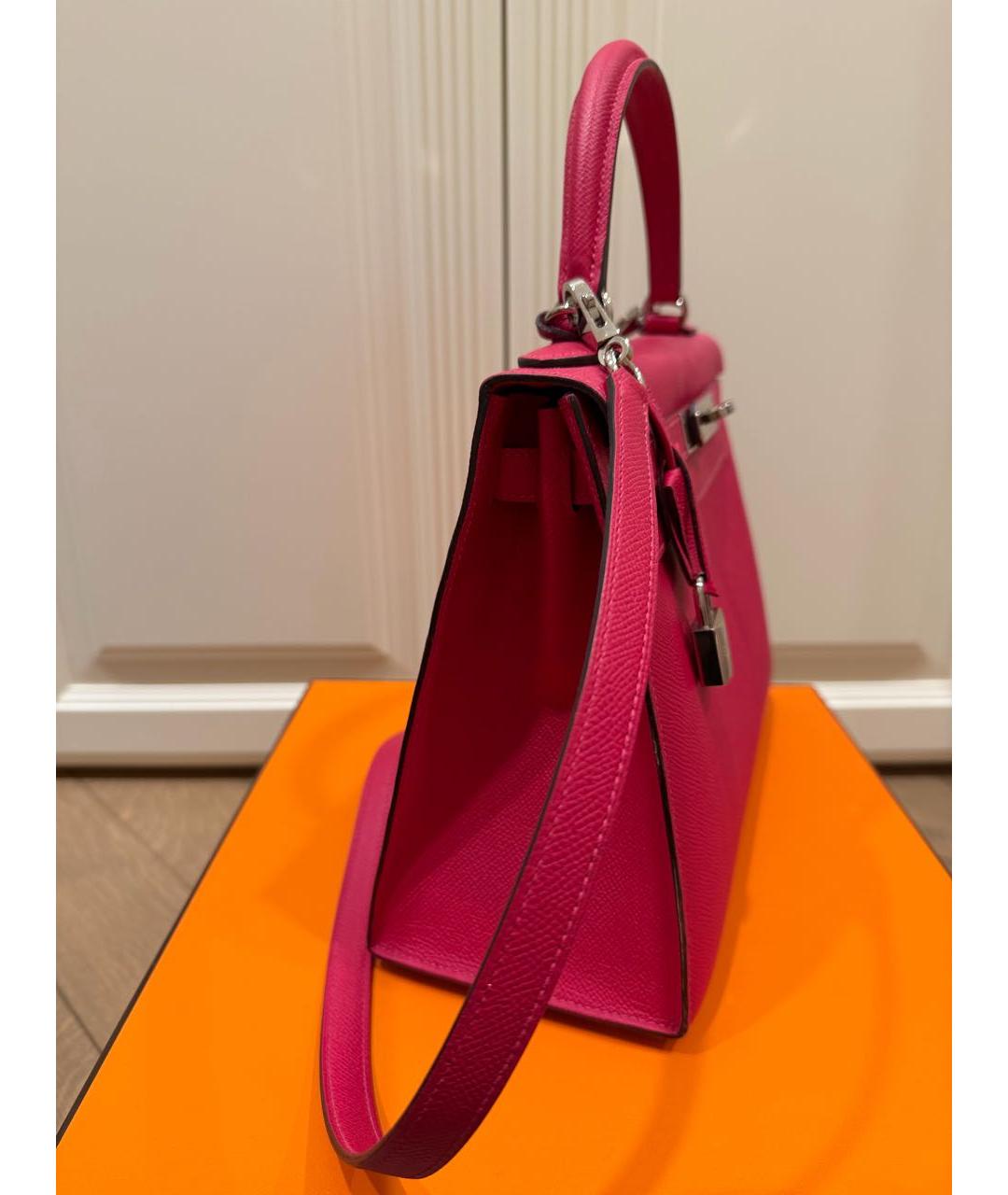 HERMES Розовая кожаная сумка с короткими ручками, фото 3