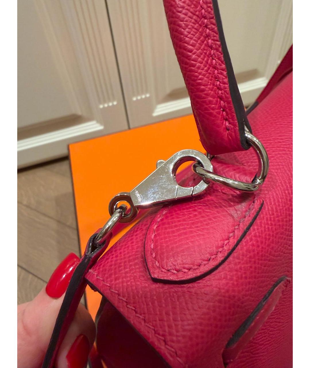 HERMES Розовая кожаная сумка с короткими ручками, фото 5