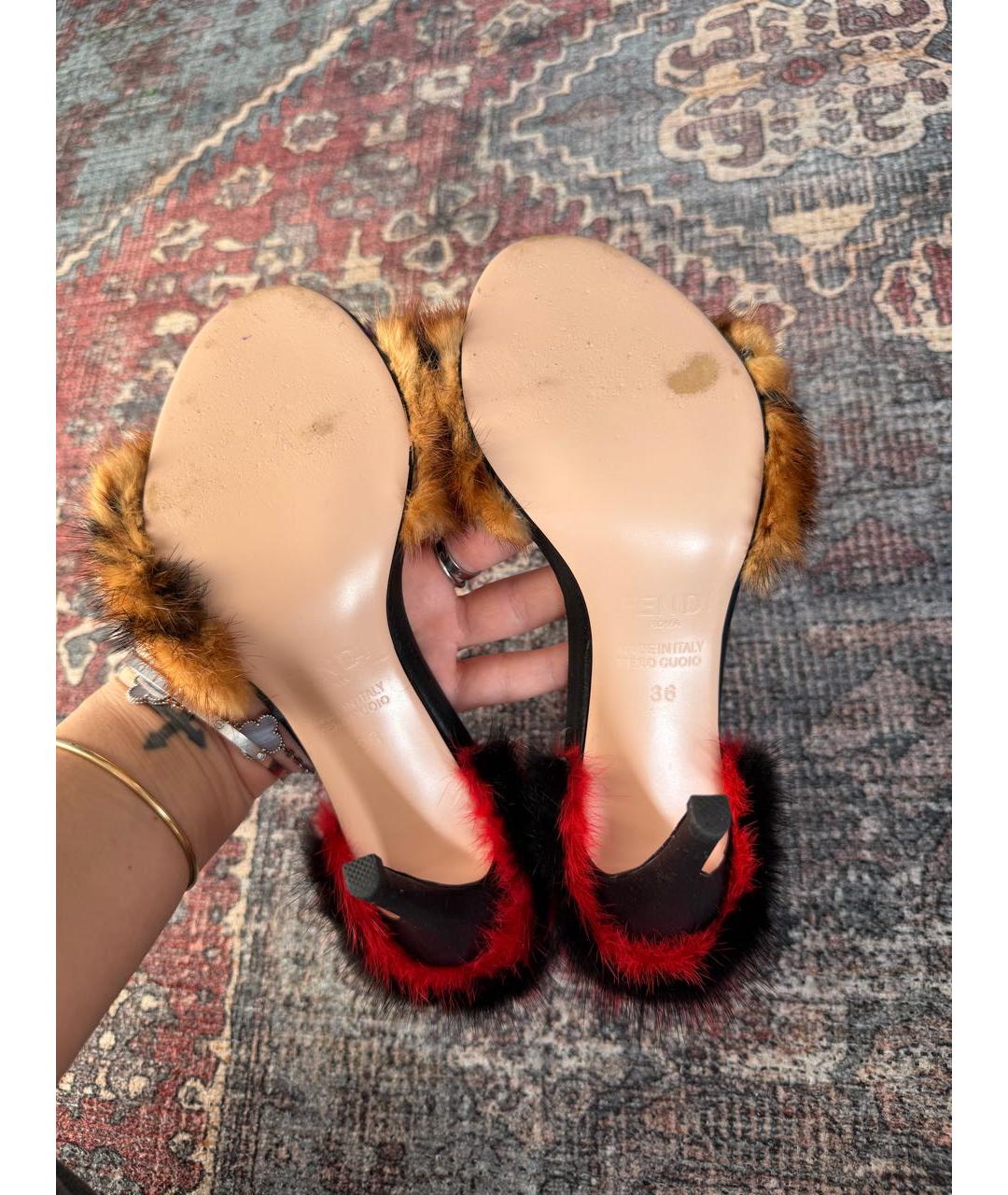 FENDI Черные кожаные босоножки, фото 3