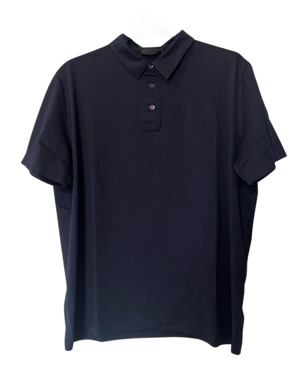 PRADA Темно-синее хлопковое поло с коротким рукавом, фото 1