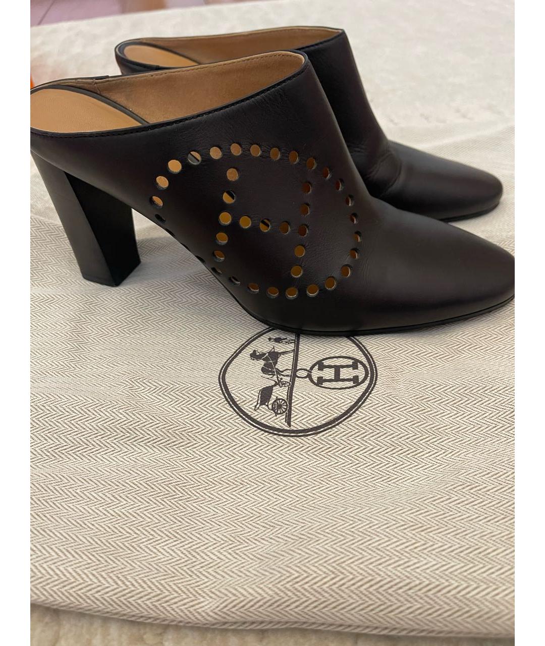 HERMES Черные кожаные туфли, фото 7