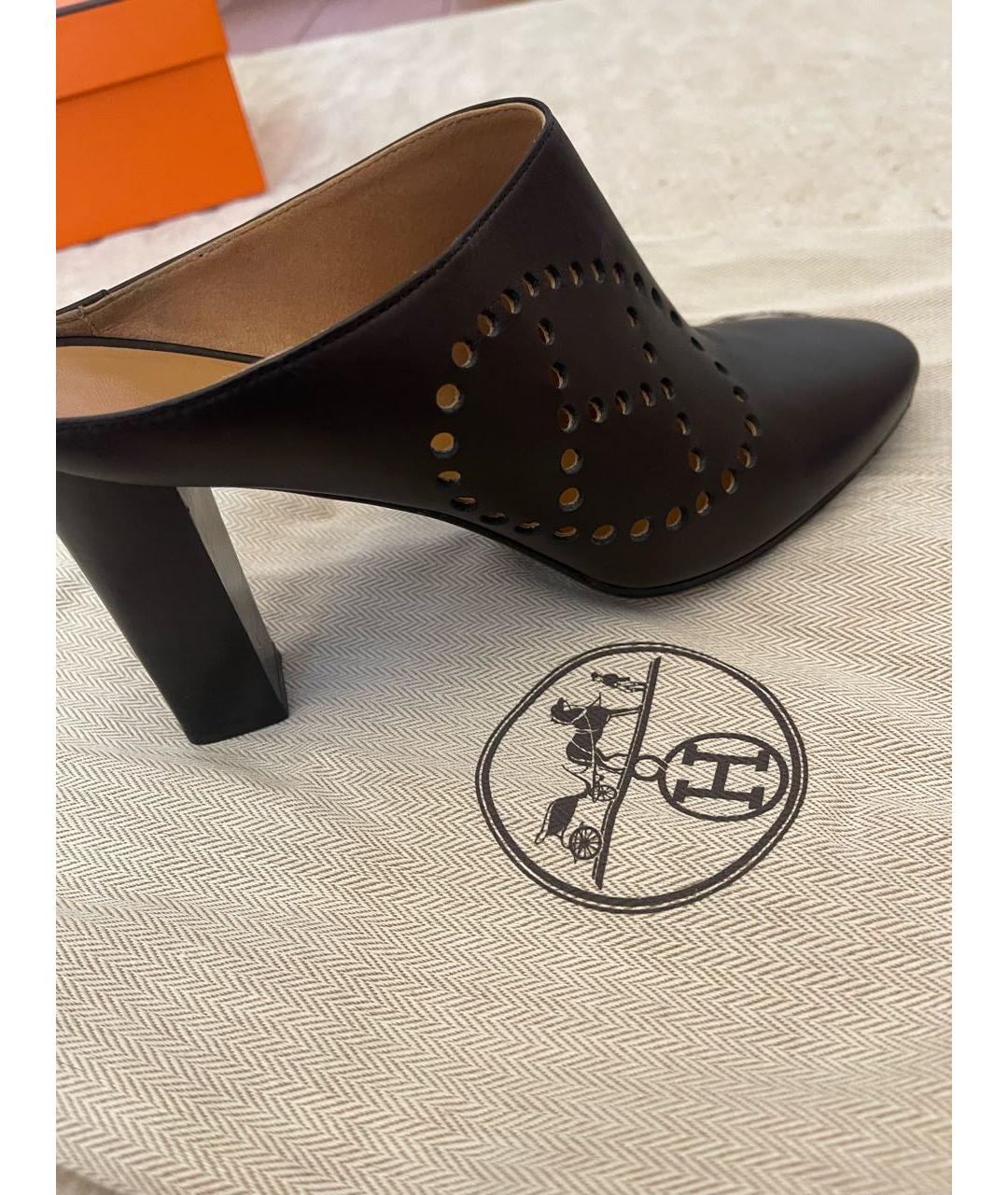 HERMES Черные кожаные туфли, фото 6