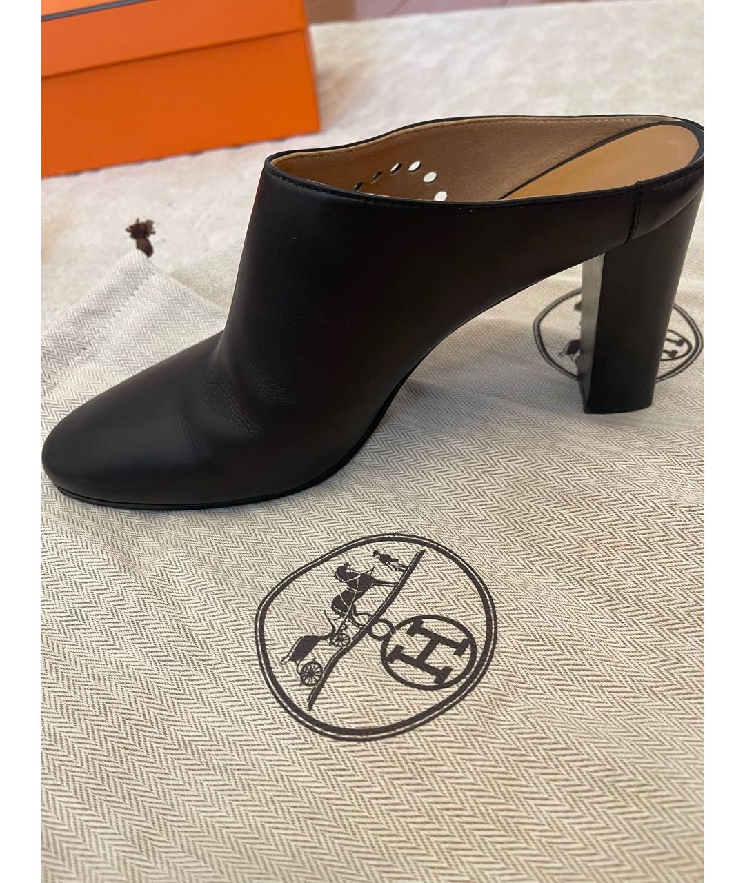 HERMES Черные кожаные туфли, фото 5