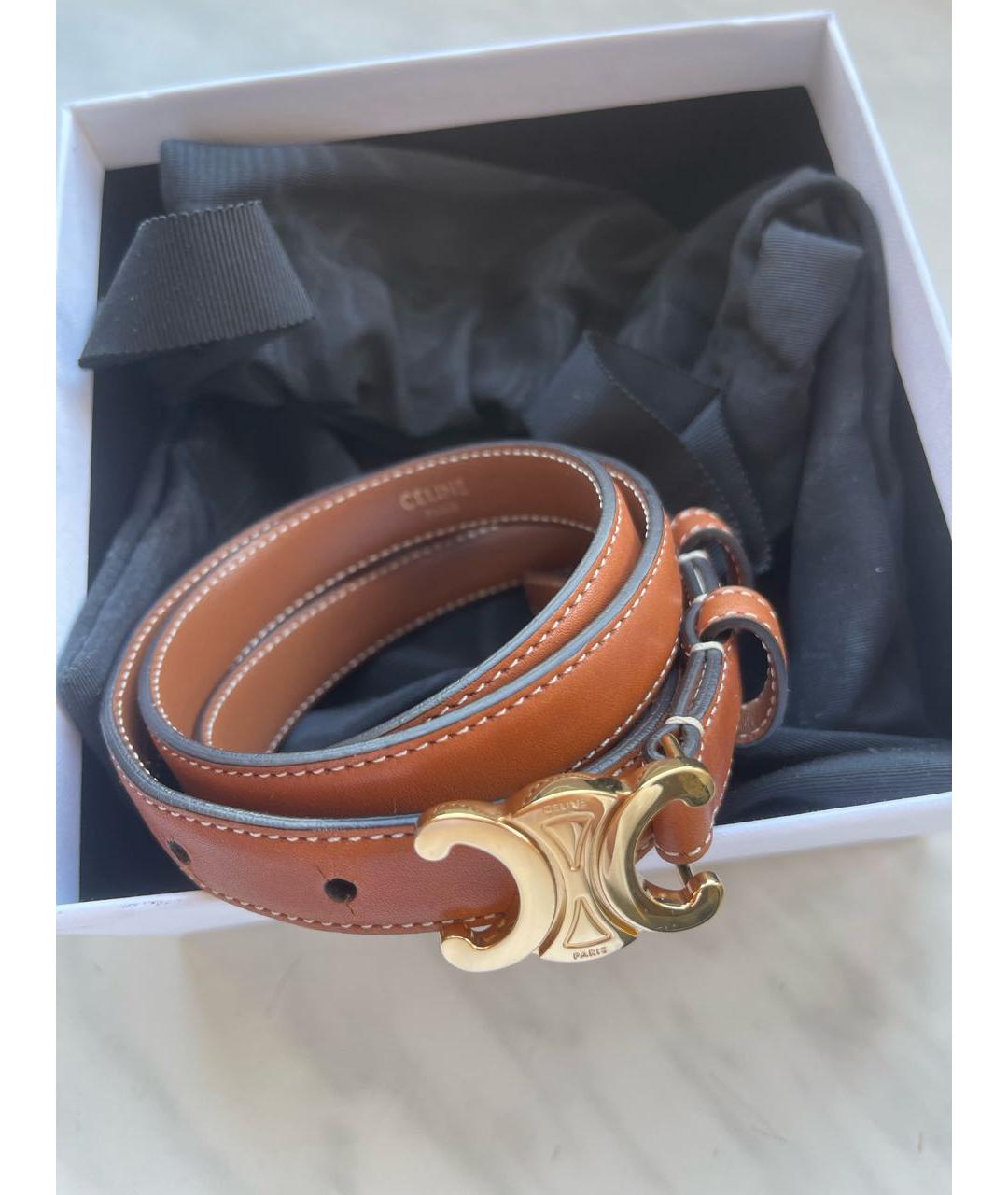 CELINE Коричневый кожаный ремень, фото 6