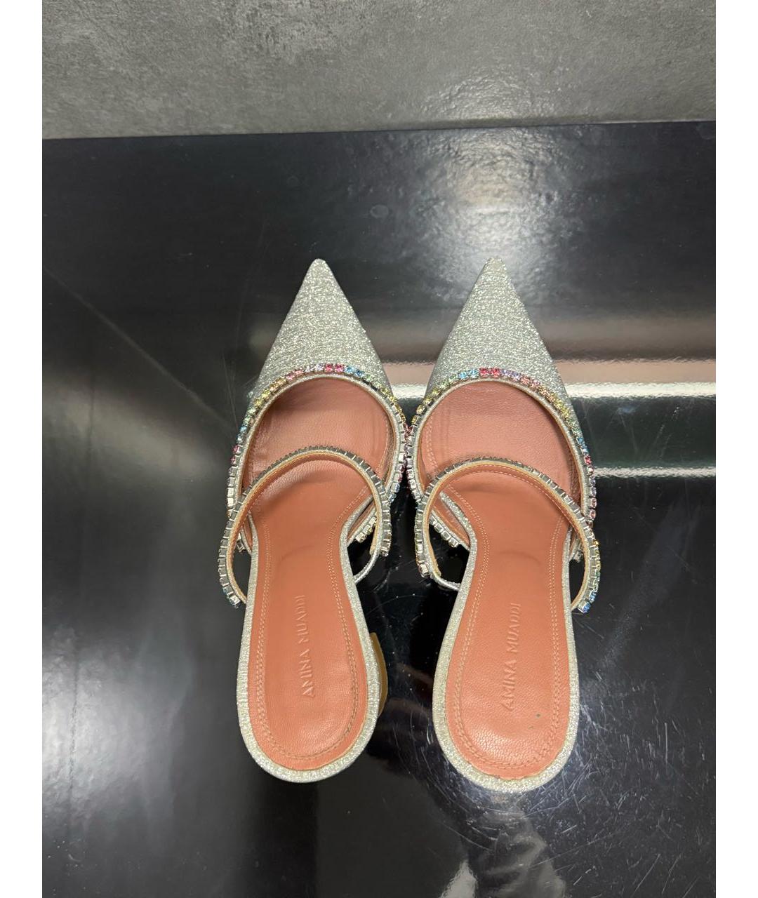 Amina Muaddi Серебряные мюли, фото 3