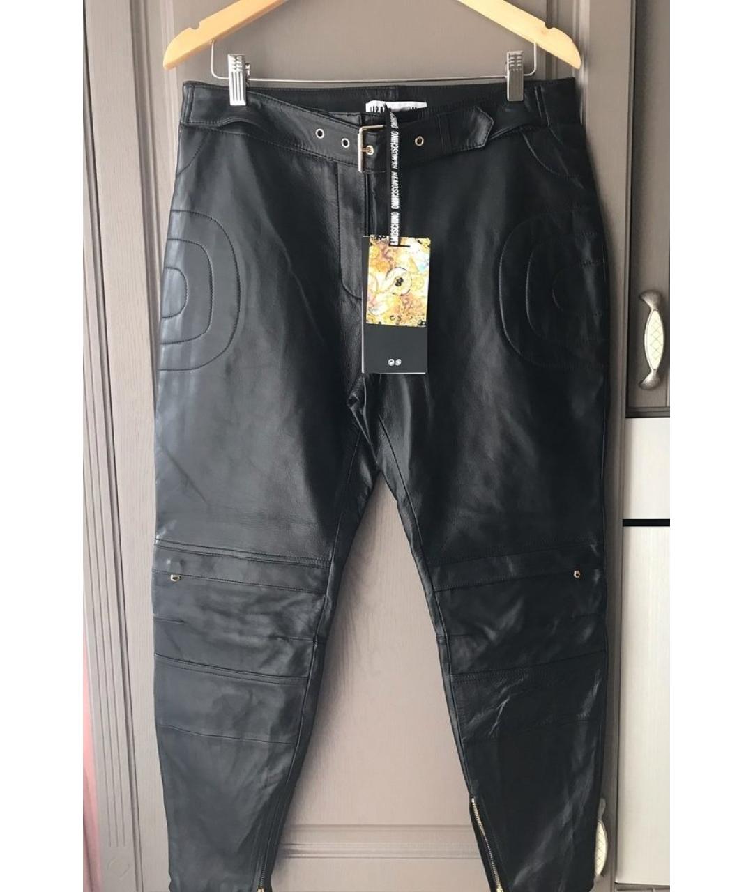 MOSCHINO Черные кожаные брюки узкие, фото 2