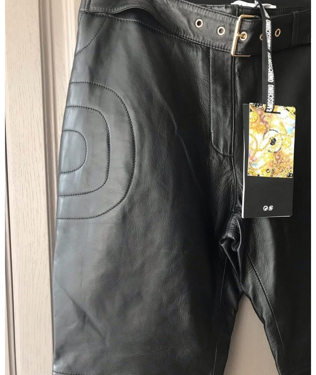 MOSCHINO Черные кожаные брюки узкие, фото 4