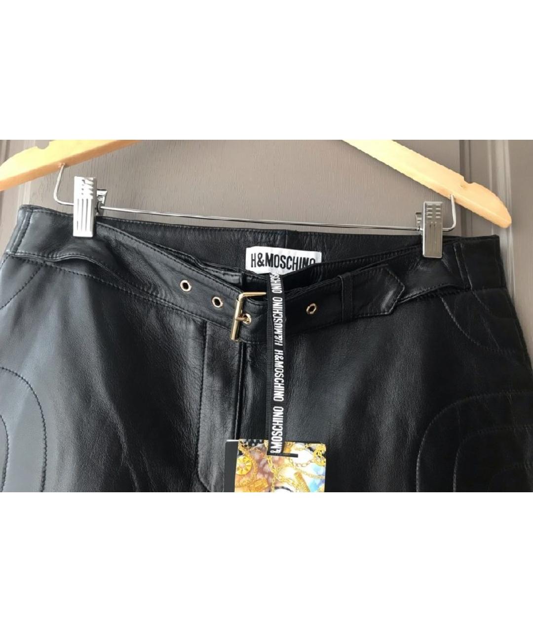 MOSCHINO Черные кожаные брюки узкие, фото 5