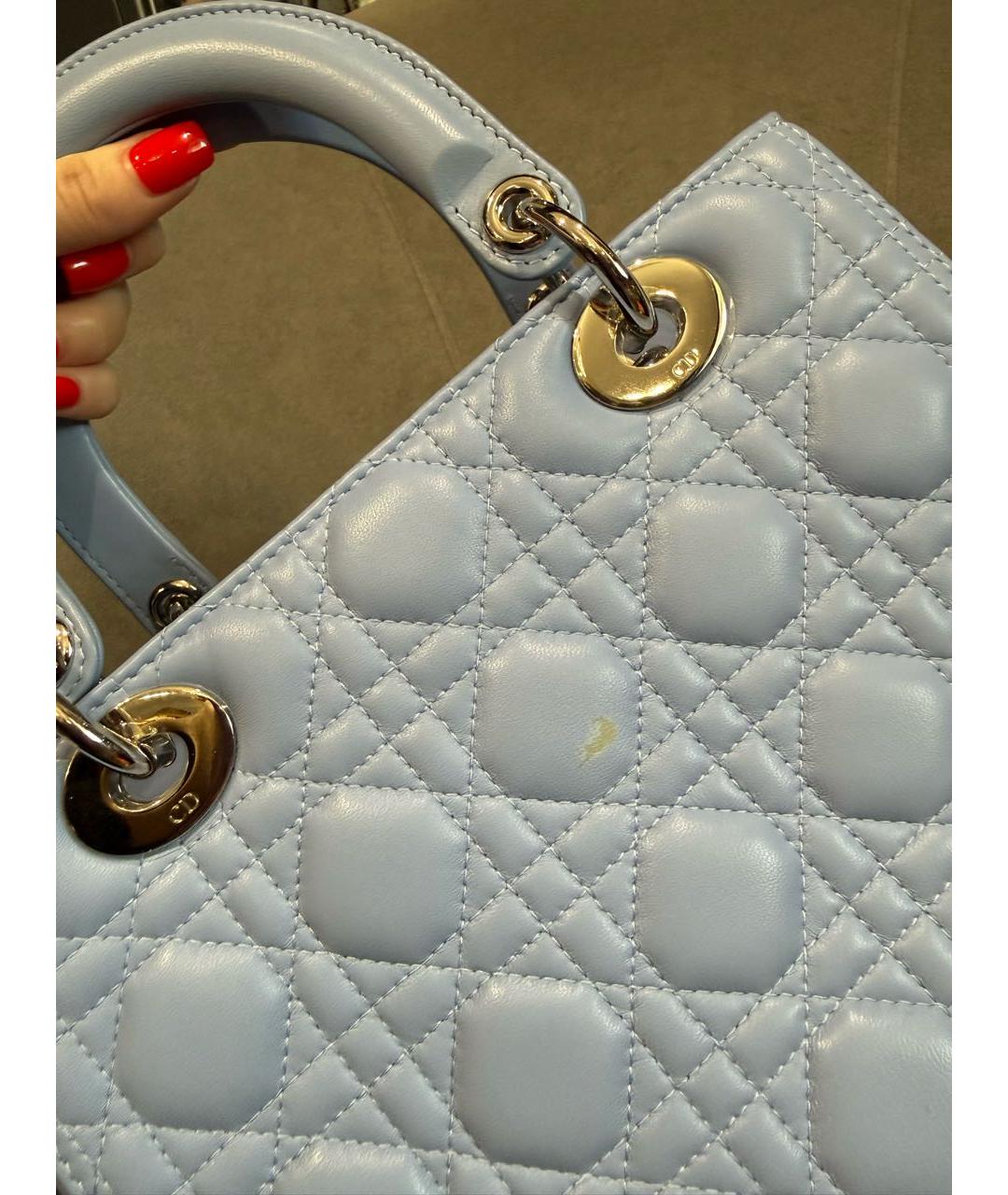 CHRISTIAN DIOR Голубая кожаная сумка с короткими ручками, фото 6