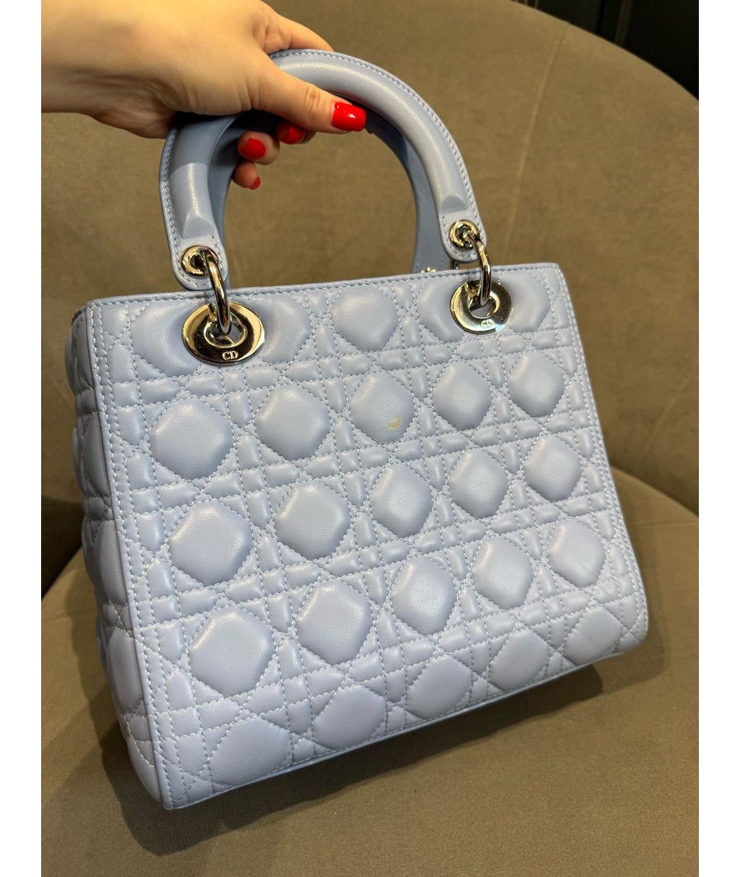 CHRISTIAN DIOR Голубая кожаная сумка с короткими ручками, фото 4