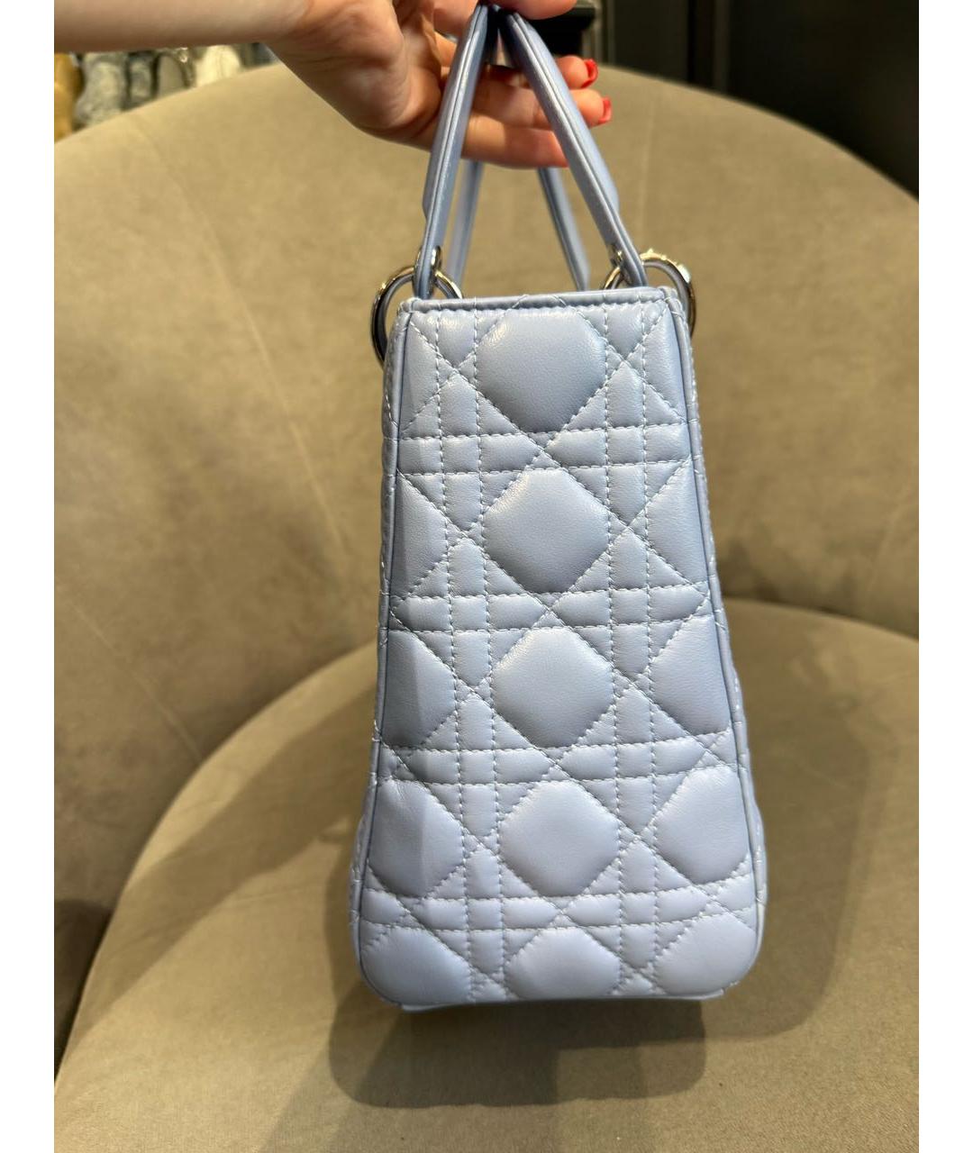 CHRISTIAN DIOR Голубая кожаная сумка с короткими ручками, фото 5