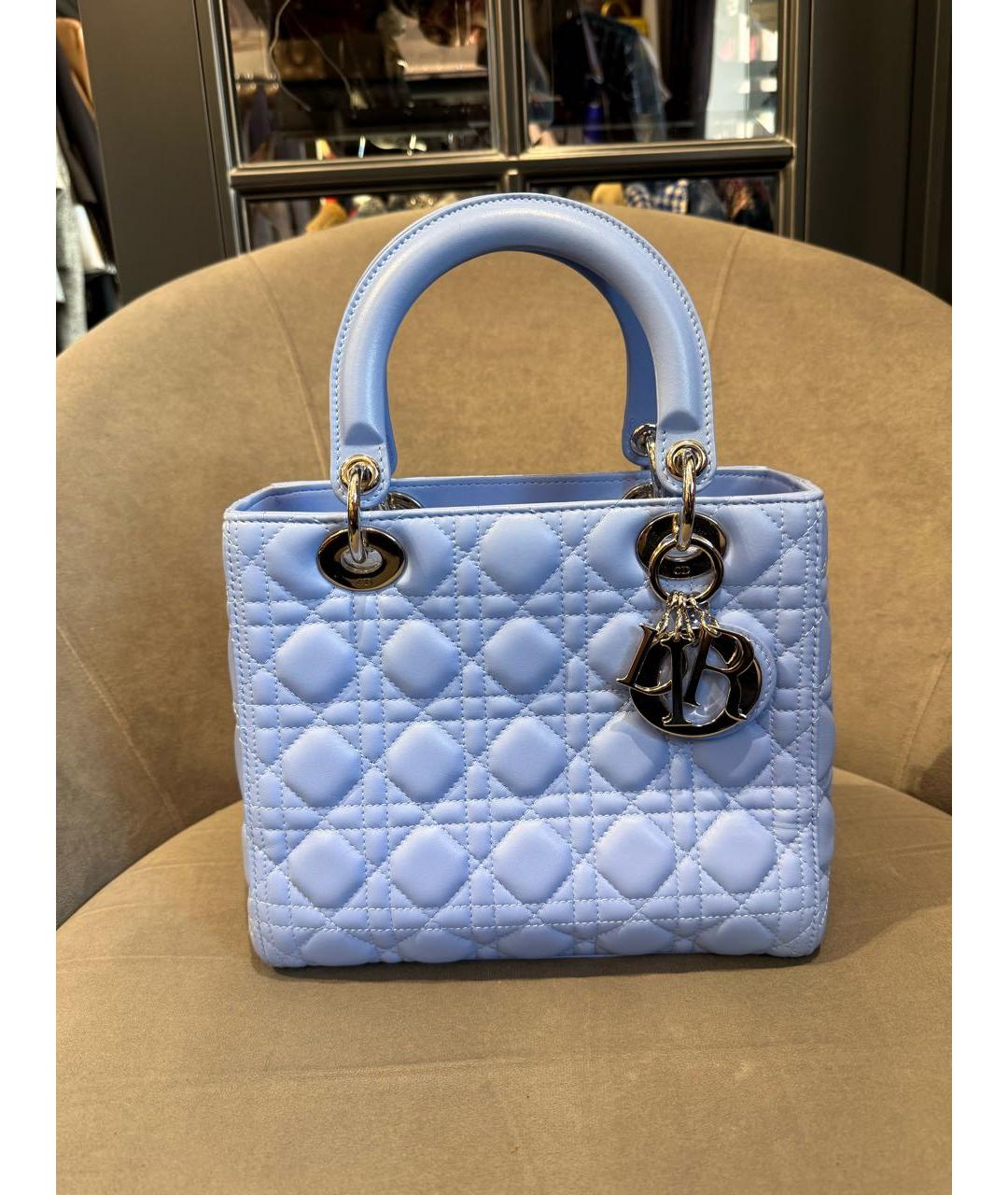 CHRISTIAN DIOR Голубая кожаная сумка с короткими ручками, фото 9