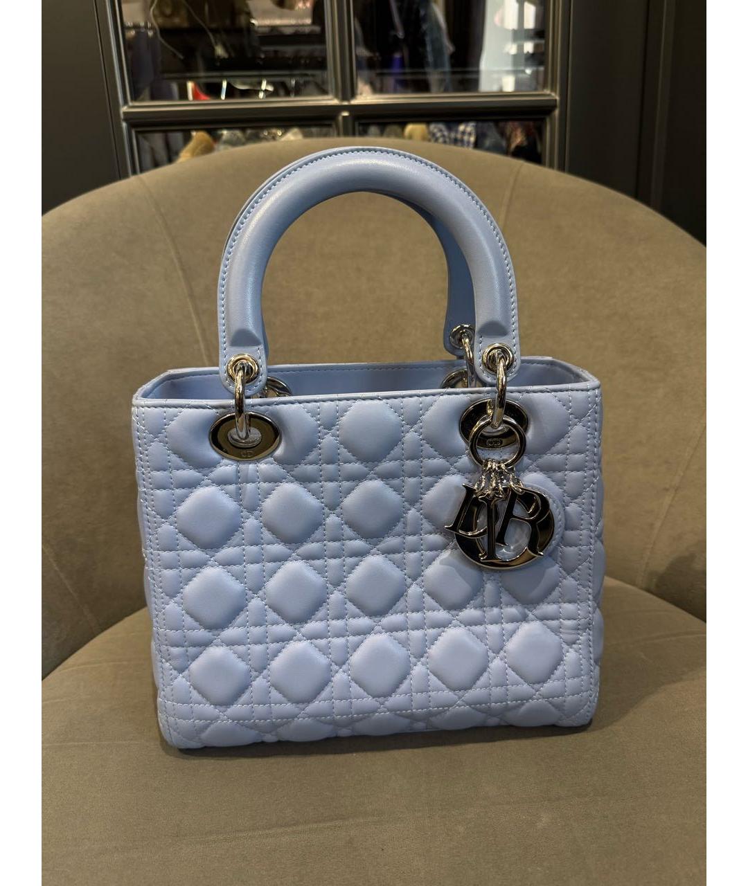 CHRISTIAN DIOR Голубая кожаная сумка с короткими ручками, фото 2