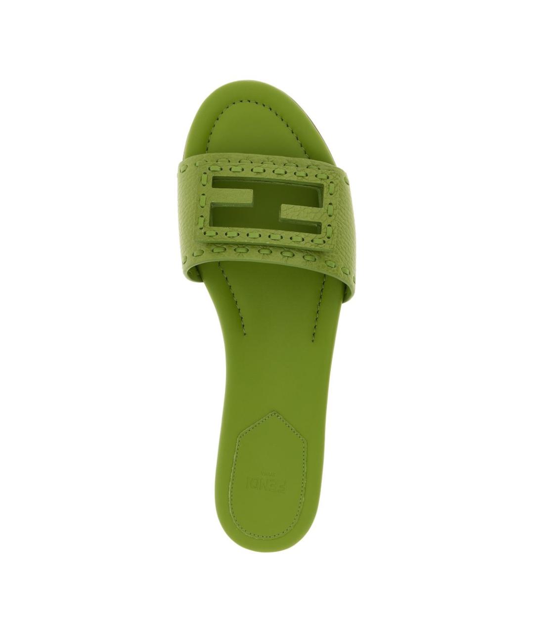 FENDI Зеленые кожаные шлепанцы, фото 2