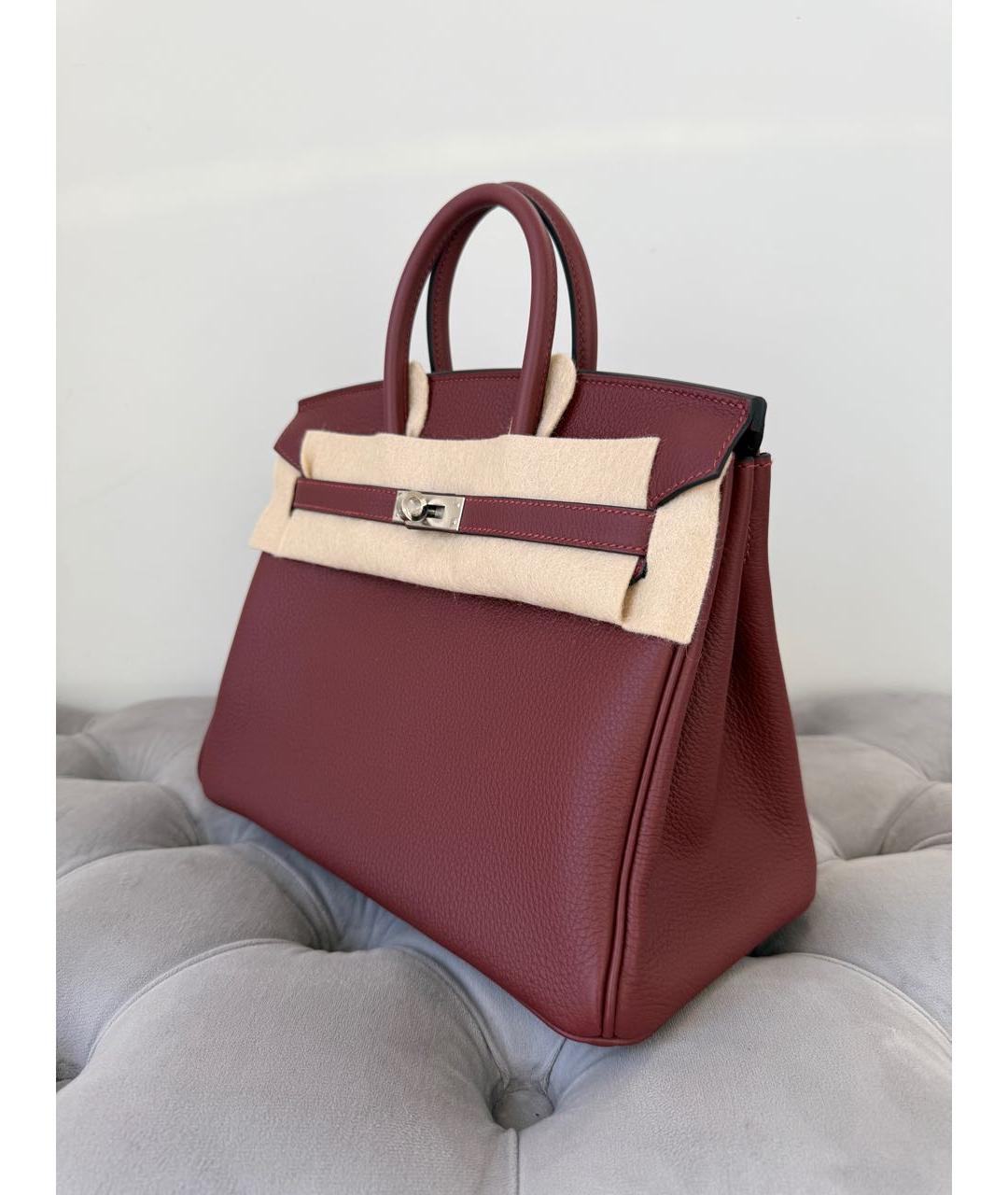 HERMES Бордовая кожаная сумка с короткими ручками, фото 3