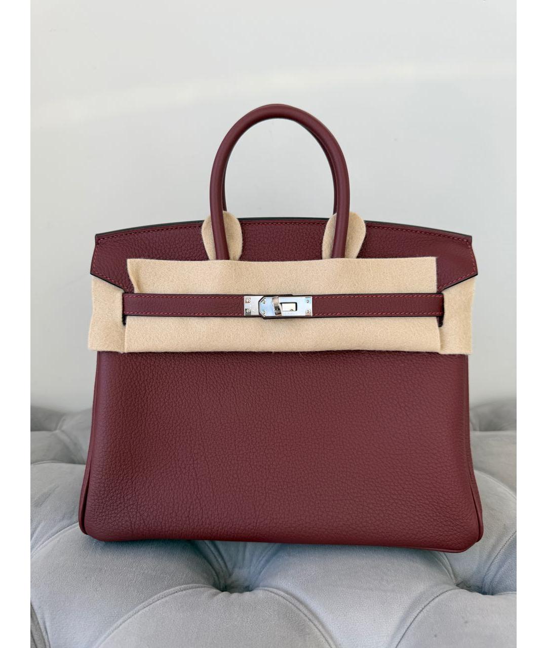 HERMES Бордовая кожаная сумка с короткими ручками, фото 5