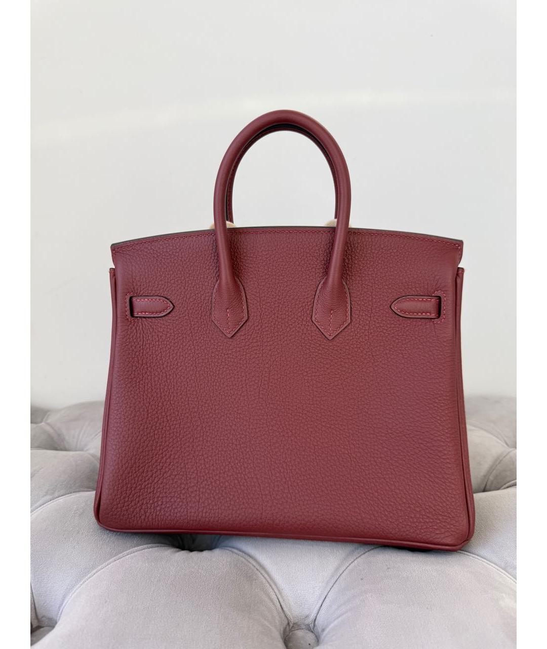 HERMES Бордовая кожаная сумка с короткими ручками, фото 4