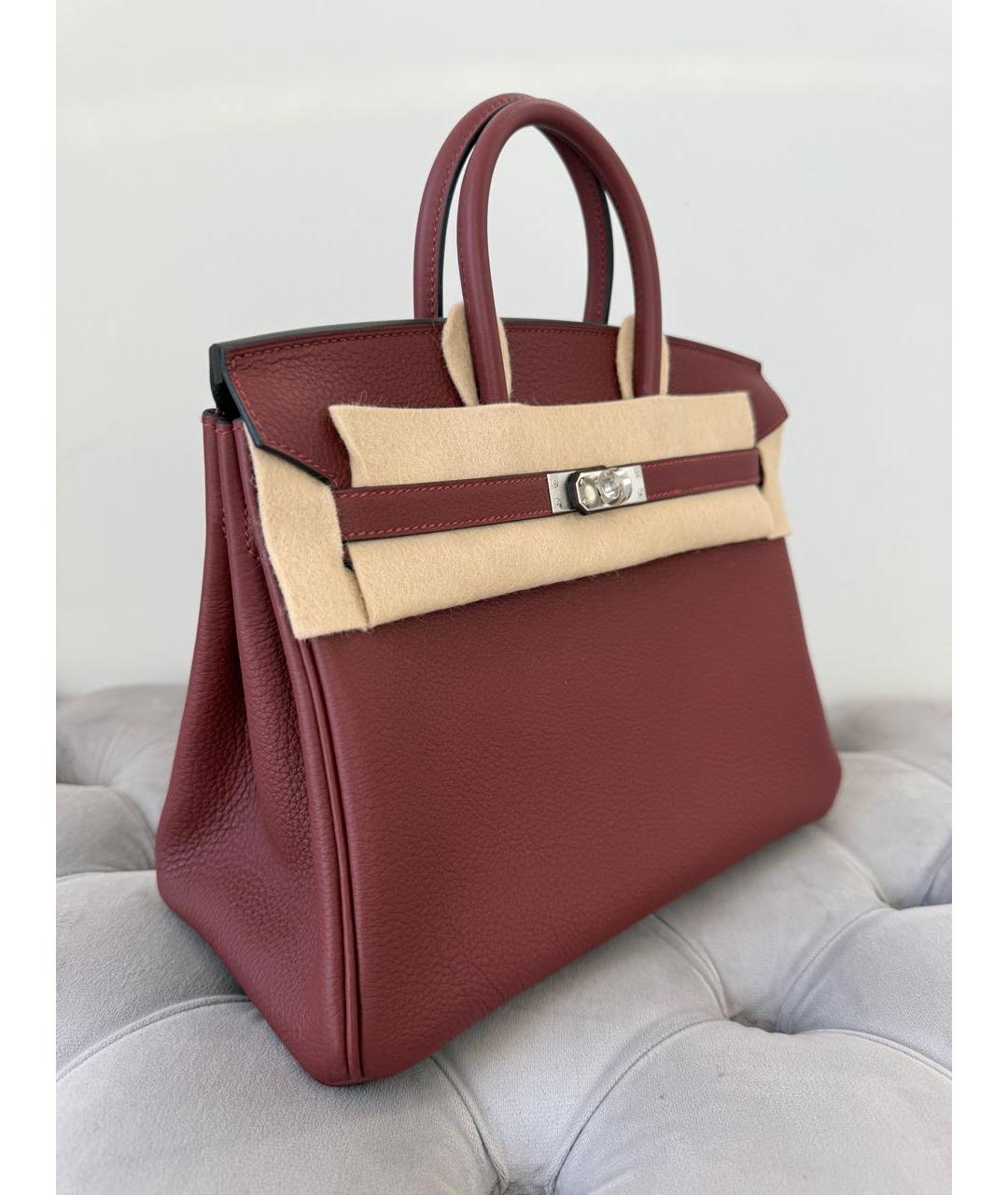 HERMES Бордовая кожаная сумка с короткими ручками, фото 2