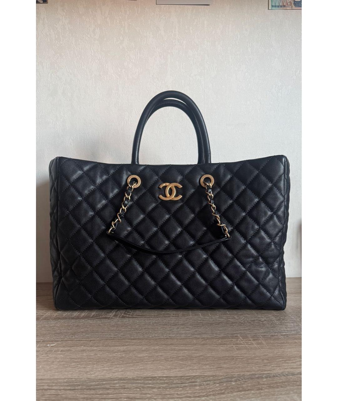 CHANEL Черная кожаная сумка тоут, фото 8