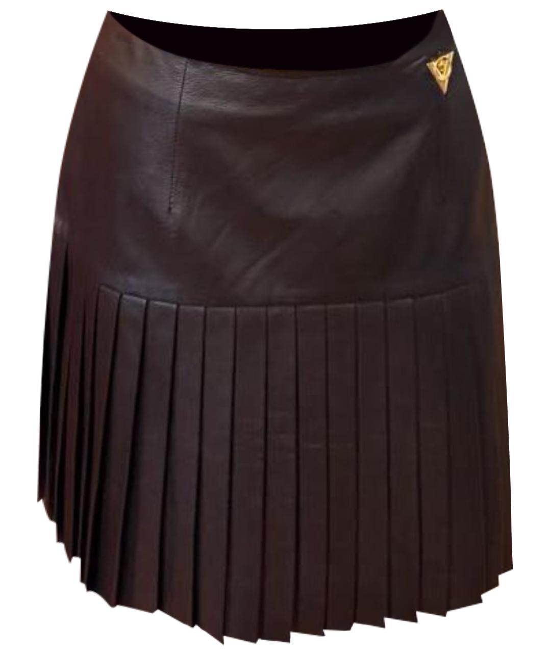 CAVALLI CLASS Черная кожаная юбка мини, фото 1