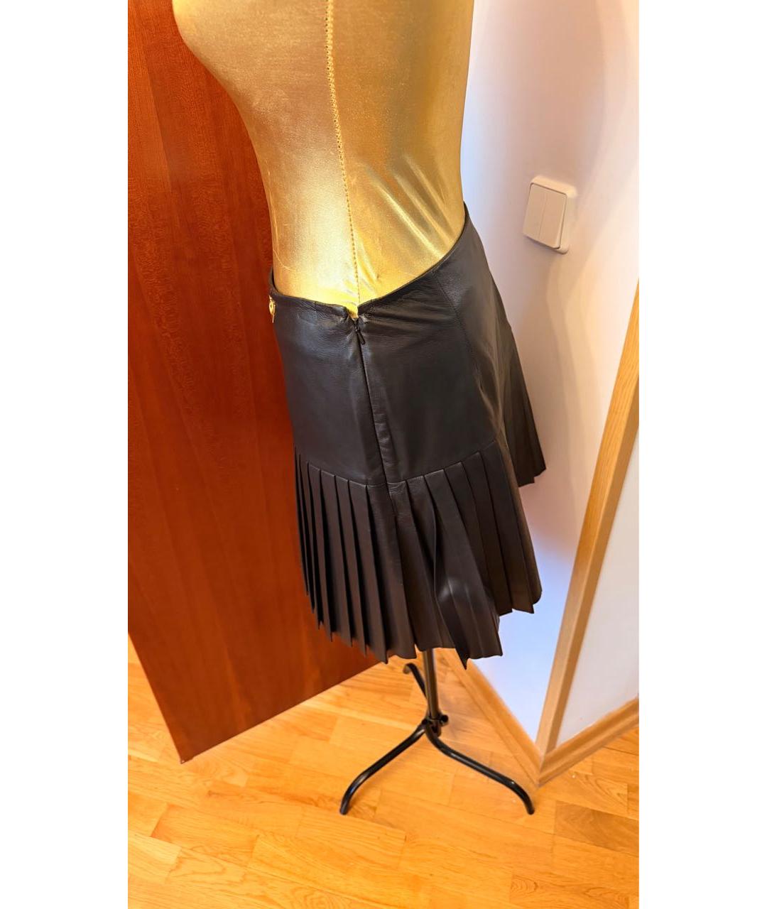 CAVALLI CLASS Черная кожаная юбка мини, фото 2