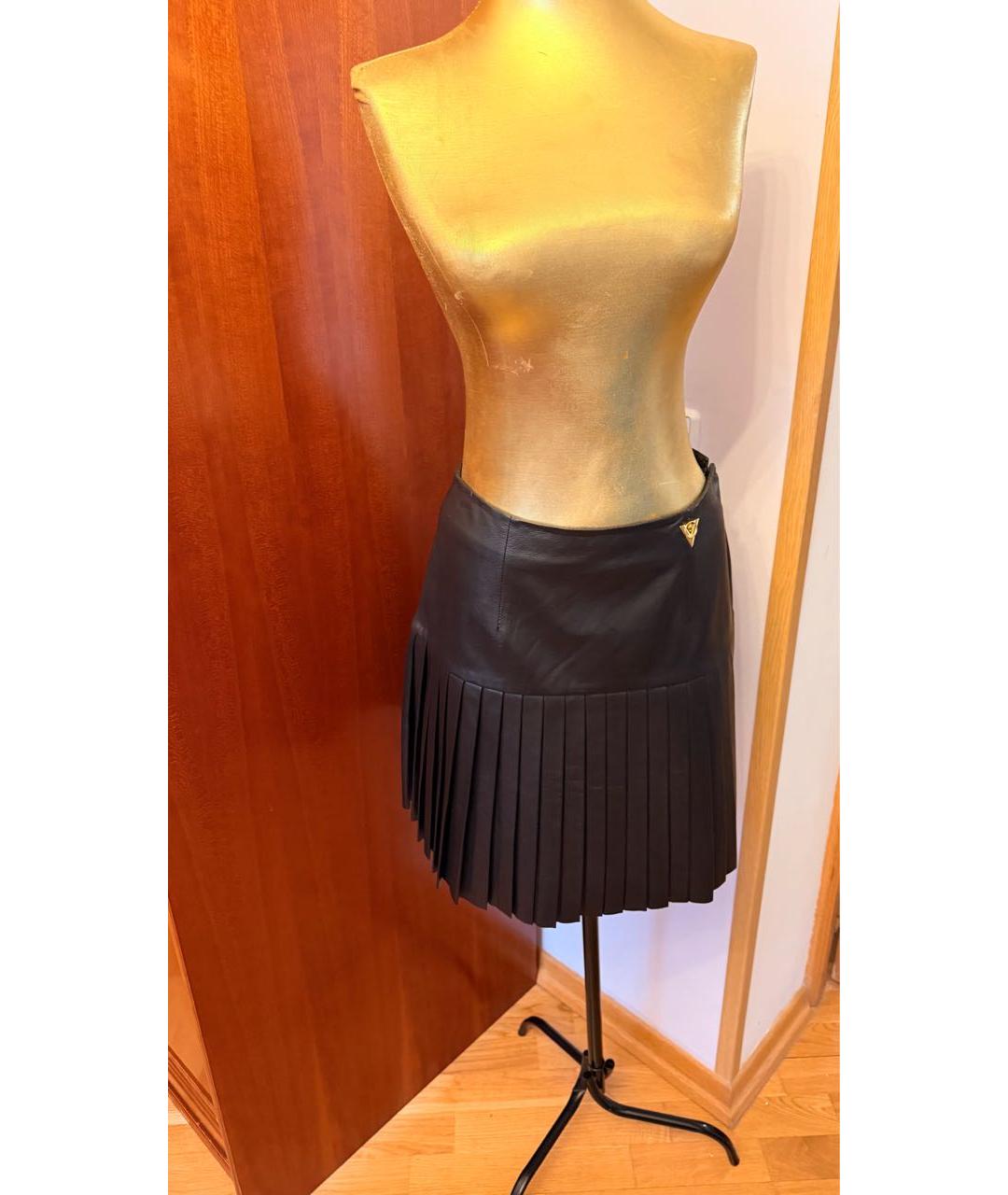 CAVALLI CLASS Черная кожаная юбка мини, фото 5