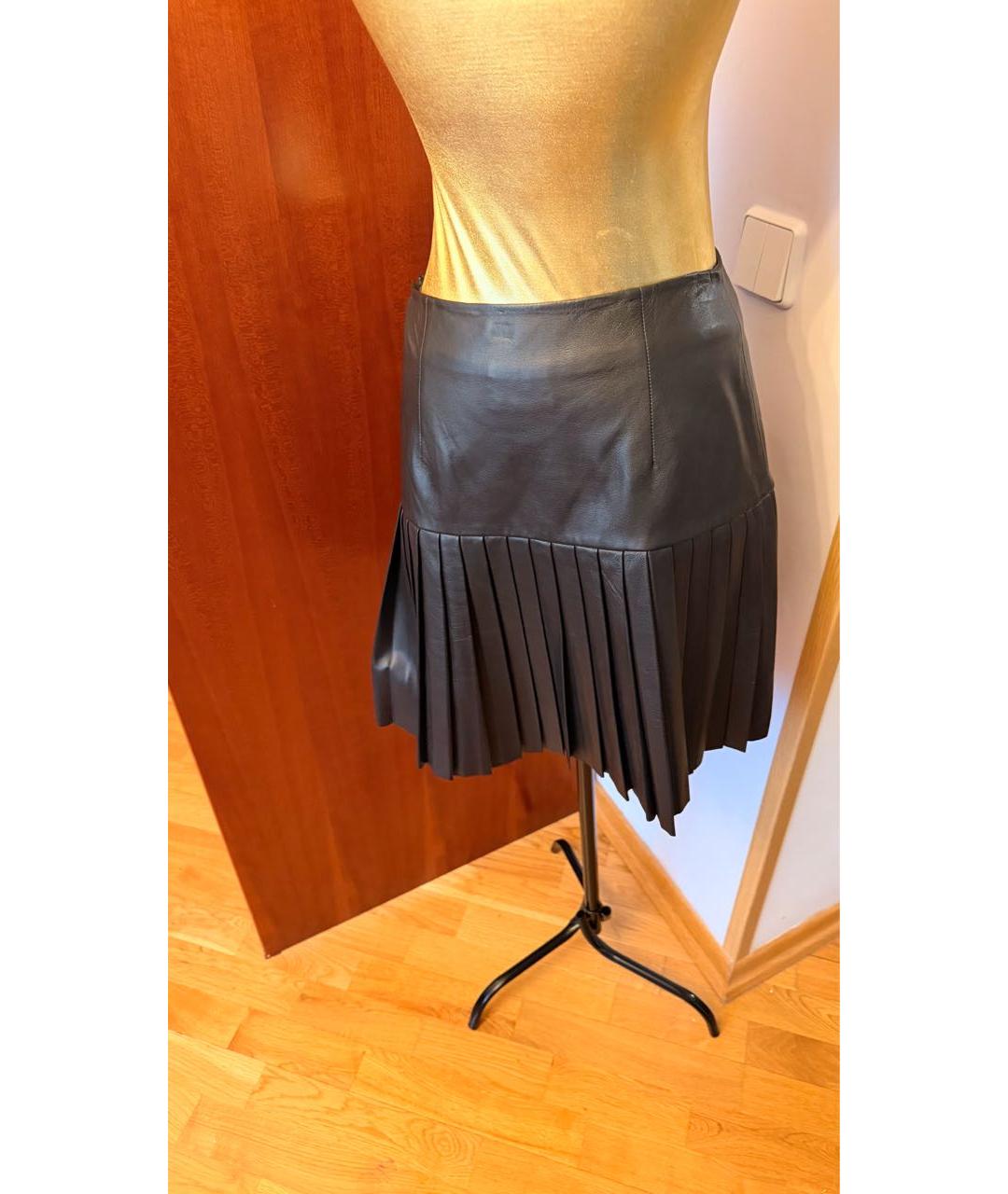 CAVALLI CLASS Черная кожаная юбка мини, фото 3