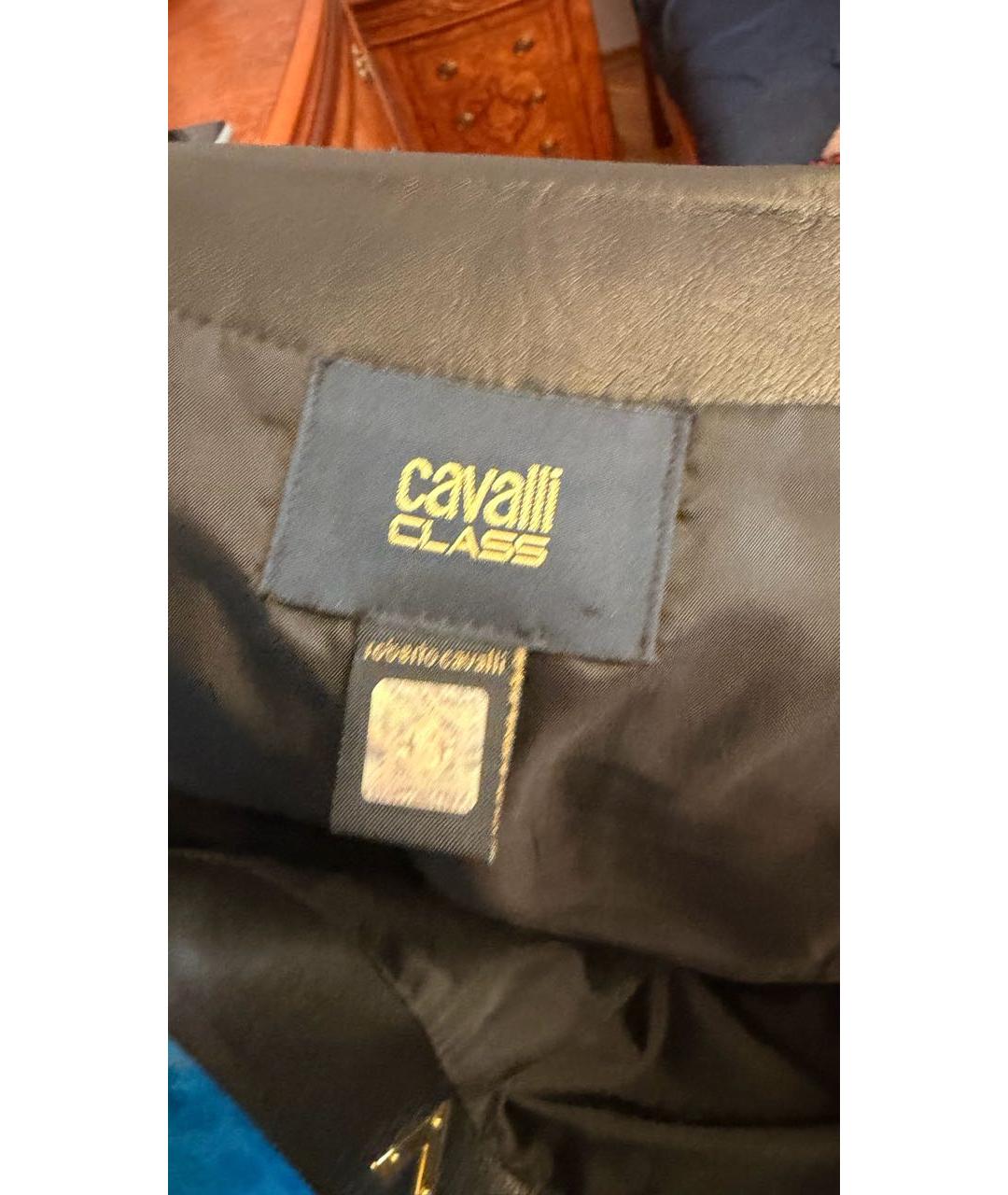 CAVALLI CLASS Черная кожаная юбка мини, фото 4