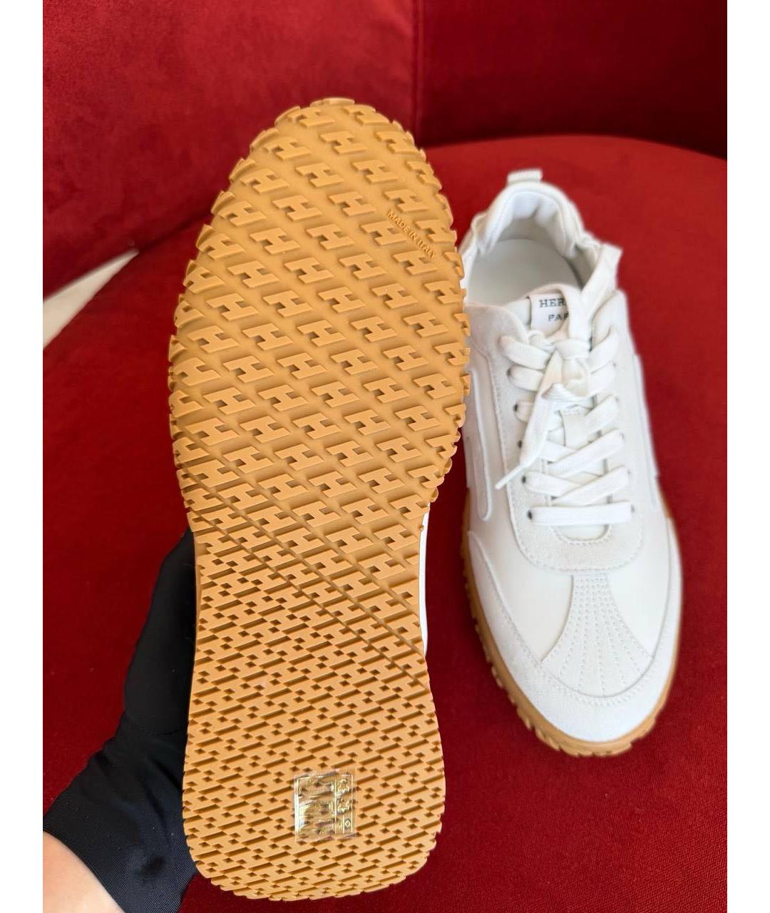 HERMES Белые кожаные кроссовки, фото 4