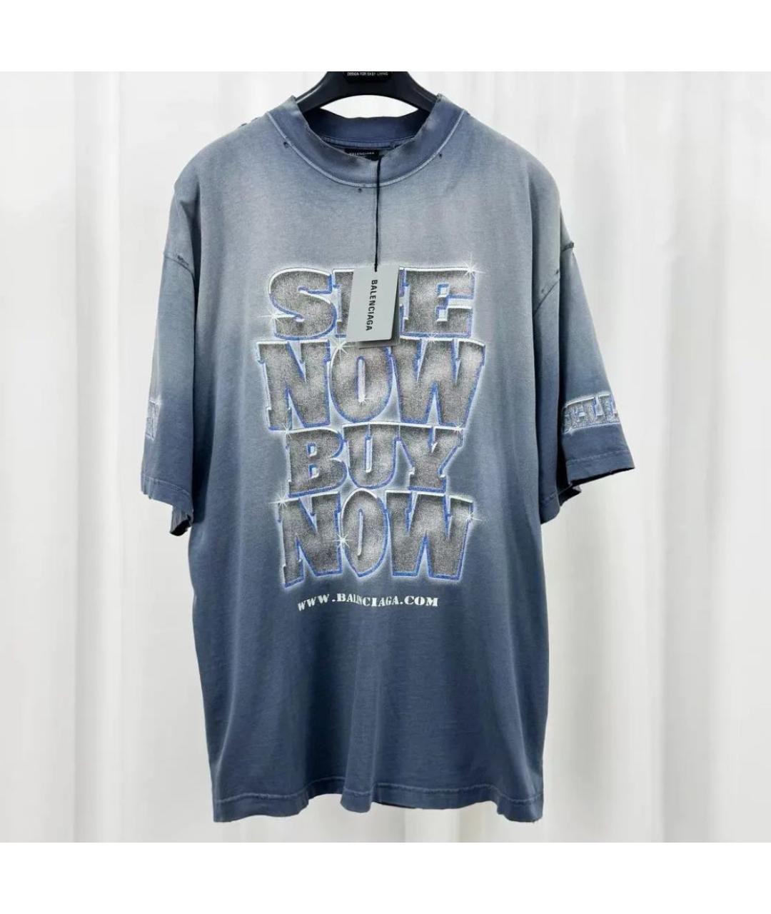 BALENCIAGA Голубая хлопковая футболка, фото 2