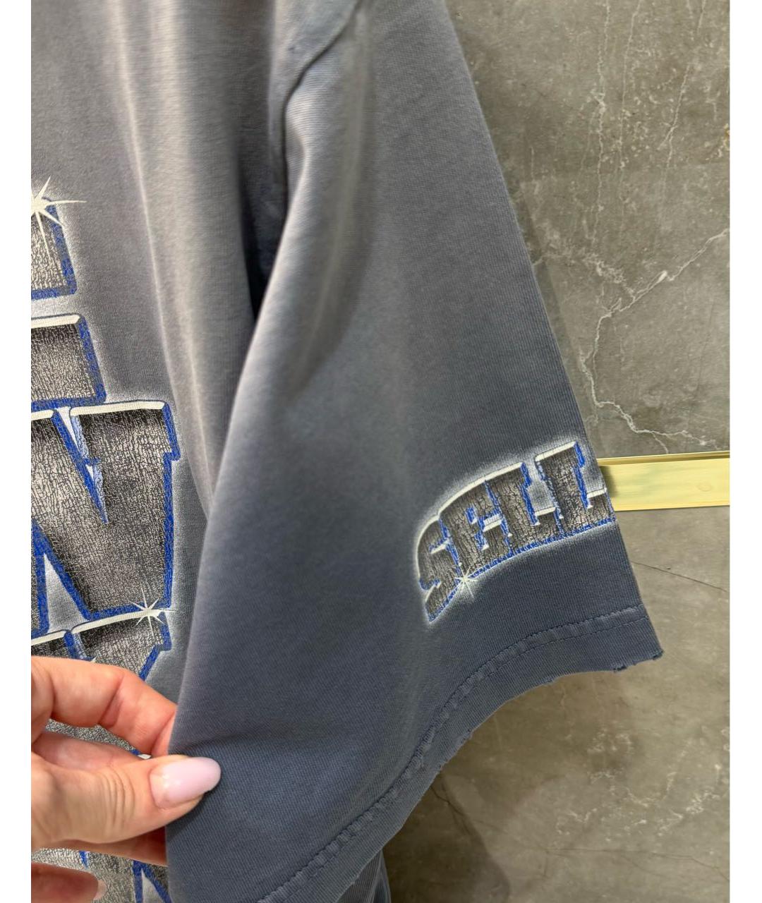 BALENCIAGA Голубая хлопковая футболка, фото 4