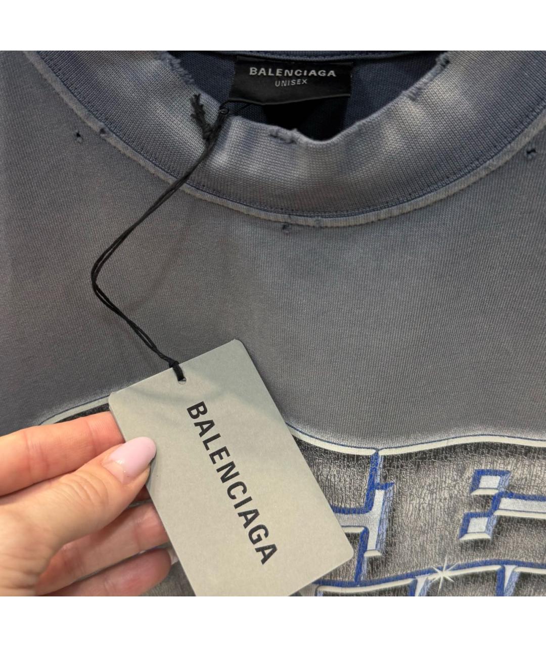 BALENCIAGA Голубая хлопковая футболка, фото 5