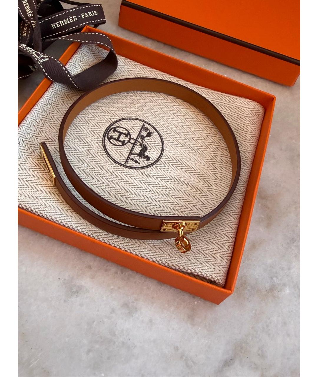 HERMES Коричневый кожаный чокер, фото 5