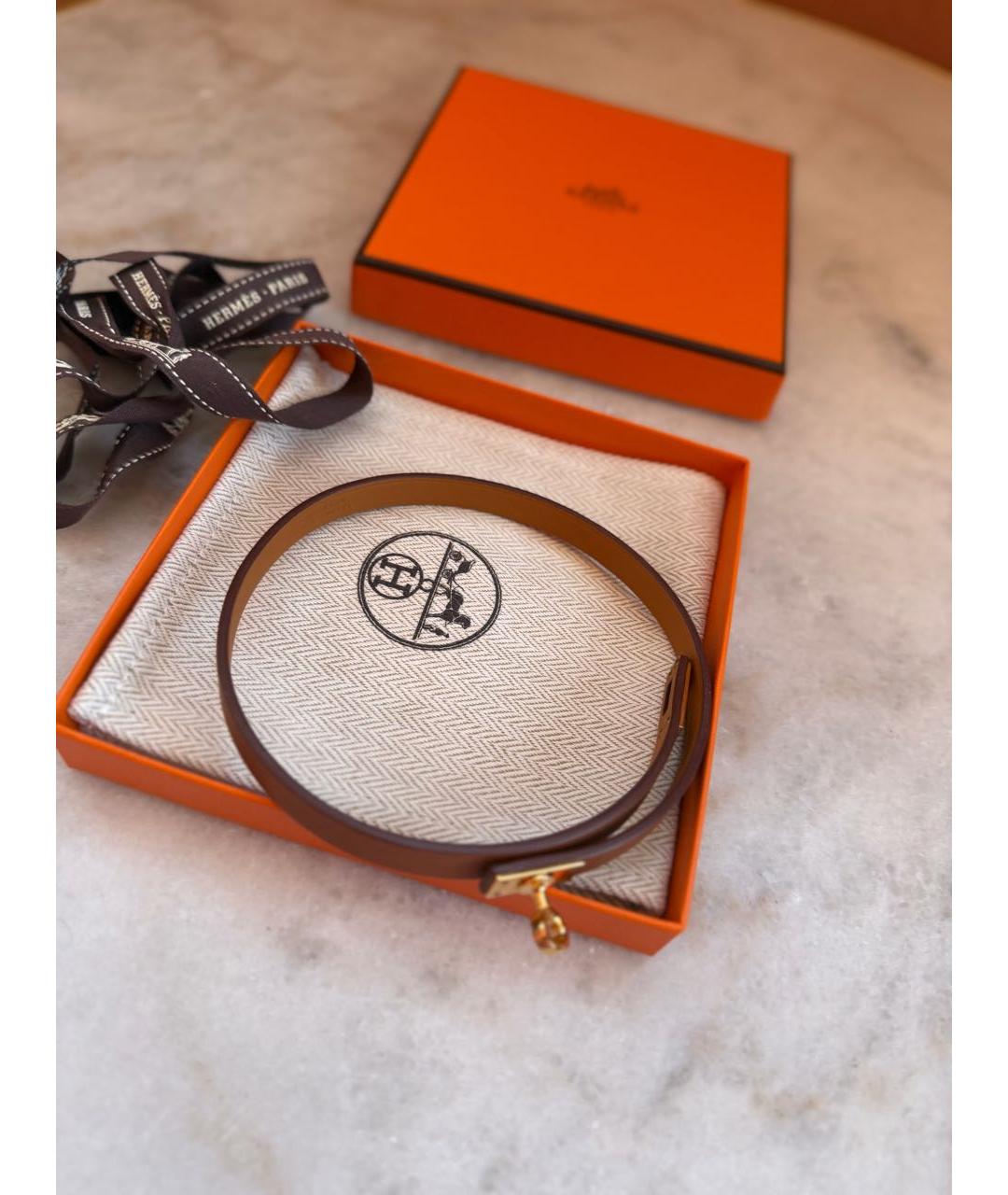 HERMES Коричневый кожаный чокер, фото 4