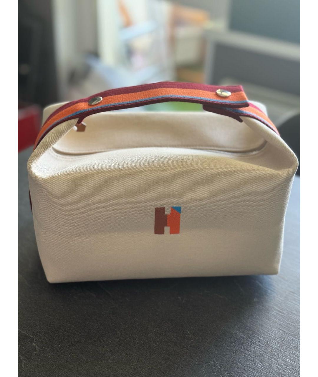 HERMES Бежевая тканевая косметичка, фото 5