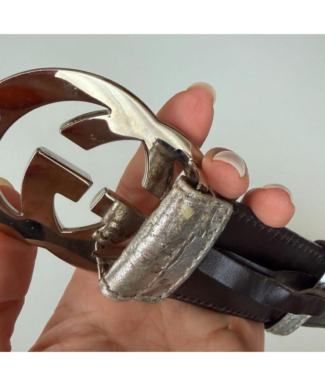 GUCCI Серебрянный кожаный ремень, фото 5