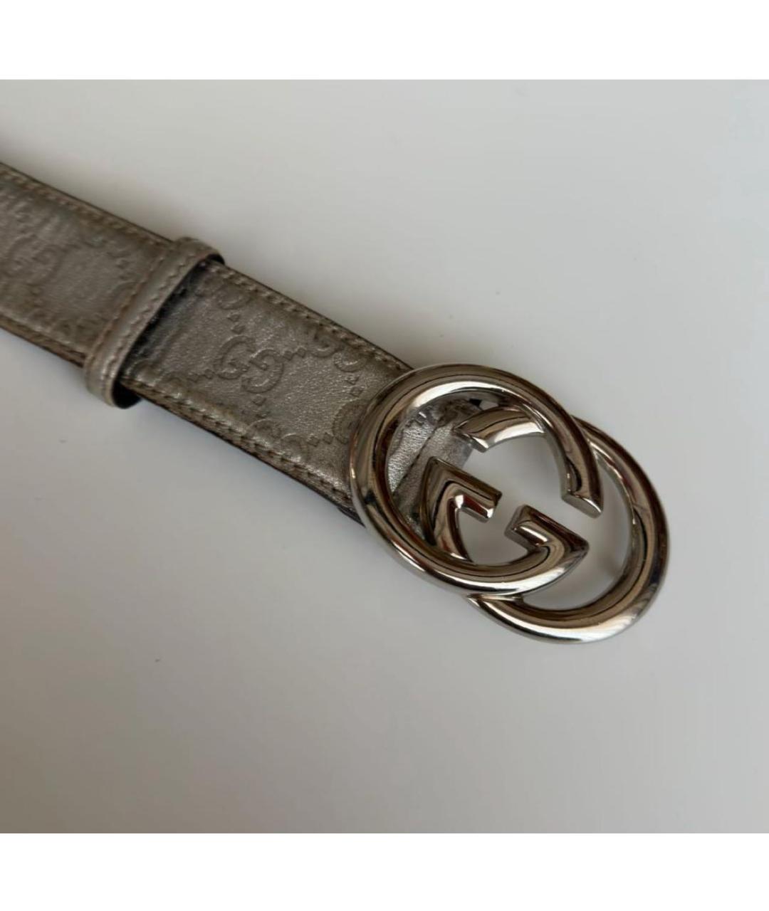 GUCCI Серебрянный кожаный ремень, фото 2