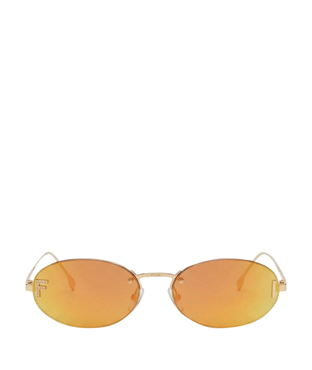 FENDI Золотые металлические солнцезащитные очки, фото 1