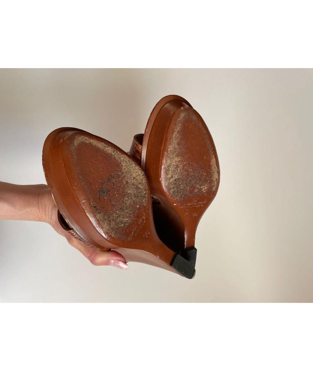 BOTTEGA VENETA Коричневые кожаные босоножки, фото 4